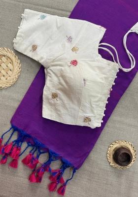 Violet Handloom Khadi Cotton Silk Saree Set