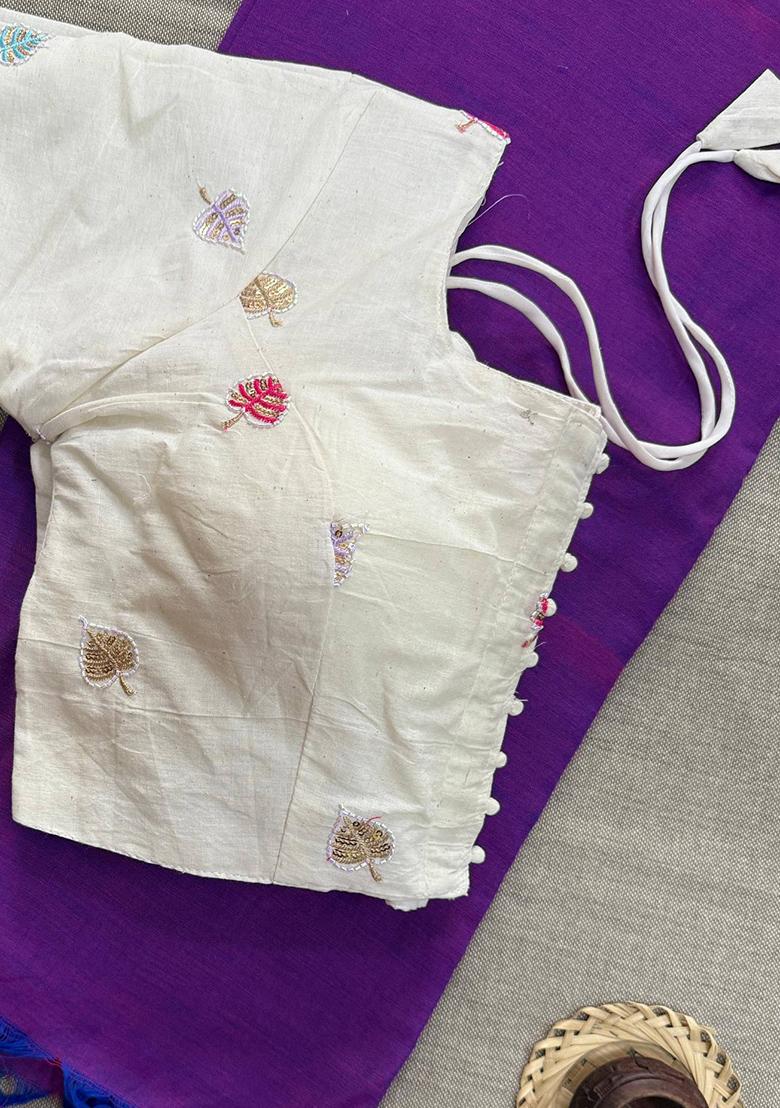 Violet Handloom Khadi Cotton Silk Saree Set - Indya