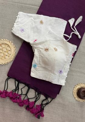 Wine Handloom Khadi Cotton Silk Saree Set