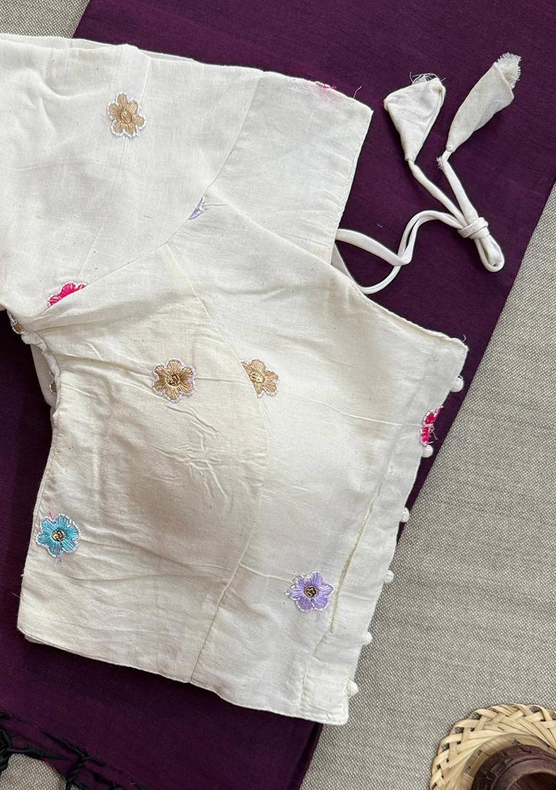 Wine Handloom Khadi Cotton Silk Saree Set - Indya