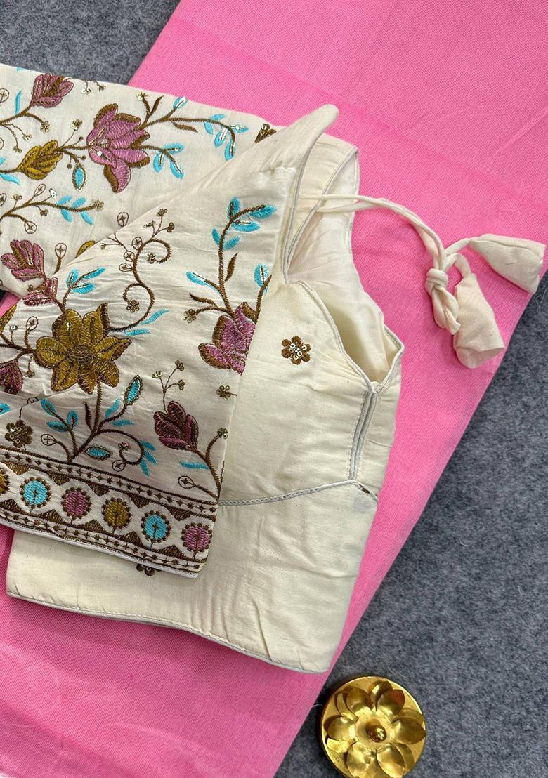 Baby Pink Handloom Khadi Cotton Silk Saree Set - Indya