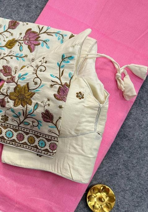 Baby Pink Handloom Khadi Cotton Silk Saree Set