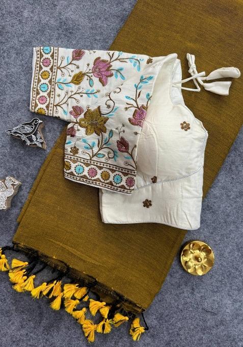 Mahendi Handloom Khadi Cotton Silk Saree Set