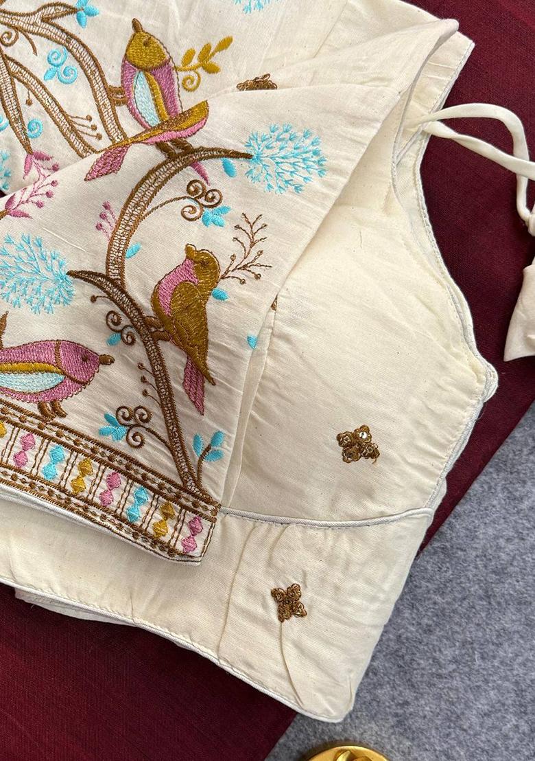 Maroon Handloom Khadi Cotton Silk Saree Set - Indya