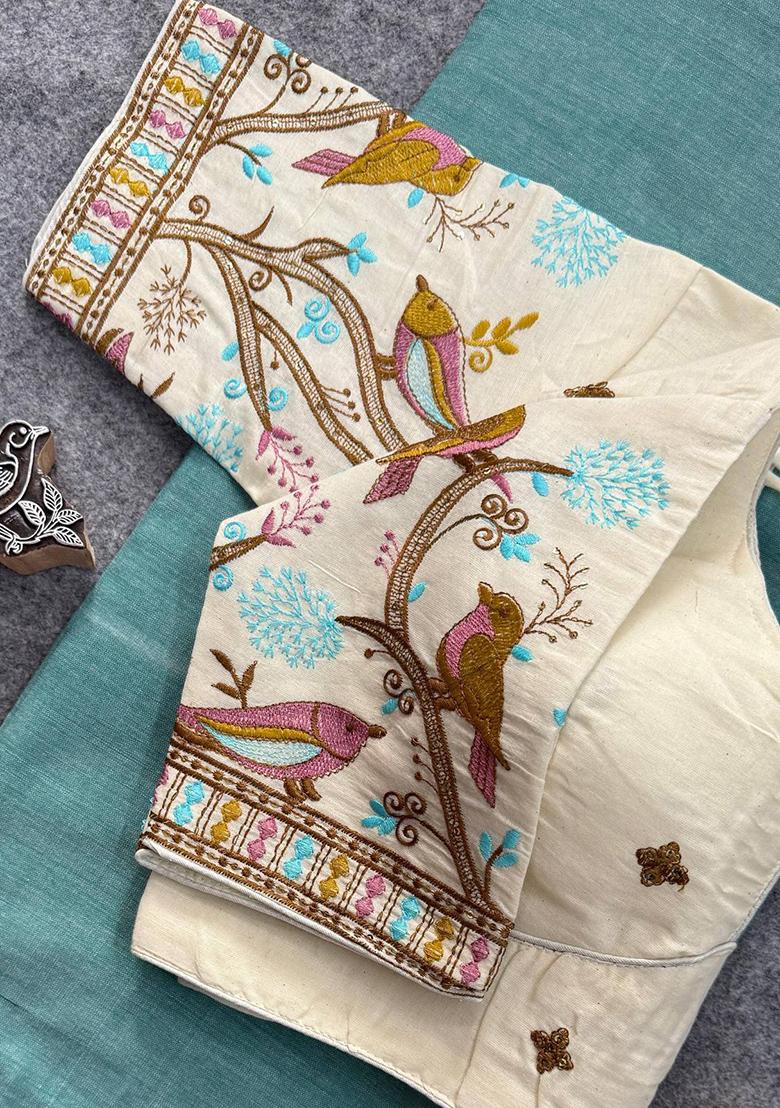 Pista Handloom Khadi Cotton Silk Saree Set - Indya