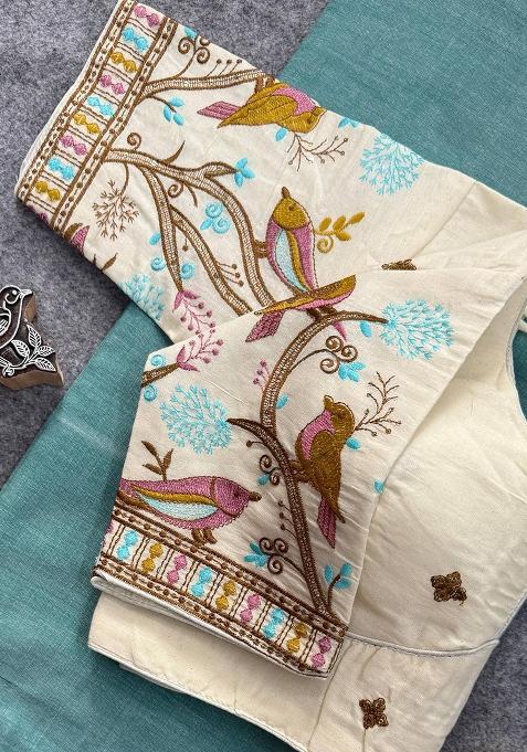 Pista Handloom Khadi Cotton Silk Saree Set