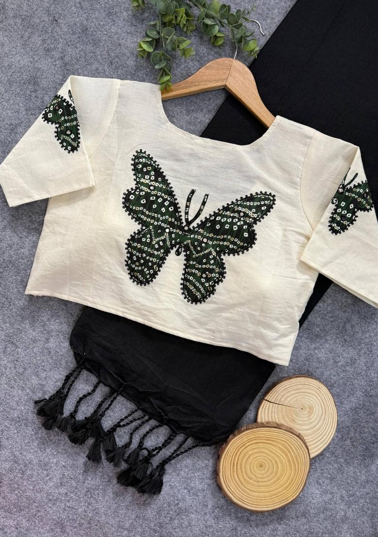 Black Handloom Khadi Cotton Silk Saree Set