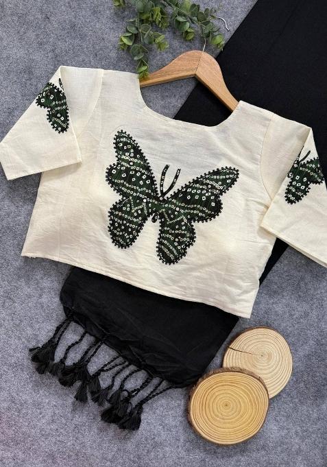 Black Handloom Khadi Cotton Silk Saree Set