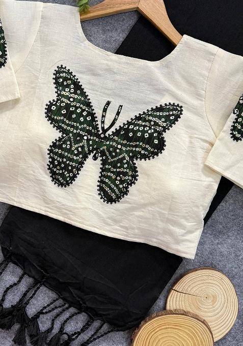 Black Handloom Khadi Cotton Silk Saree Set