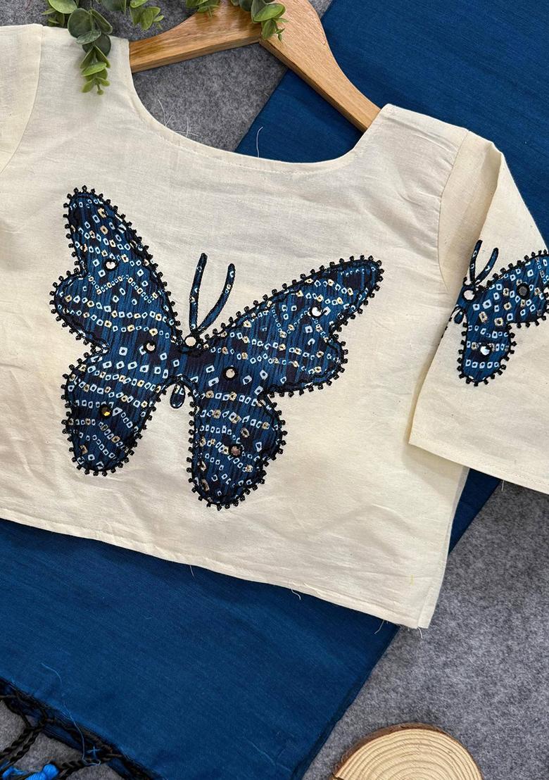 Blue Handloom Khadi Cotton Silk Saree Set - Indya