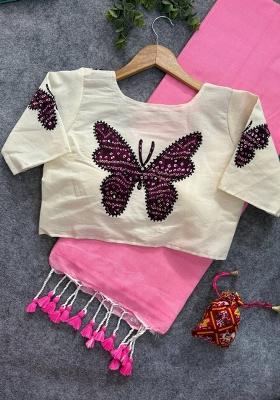 Baby Pink Handloom Khadi Cotton Silk Saree Set