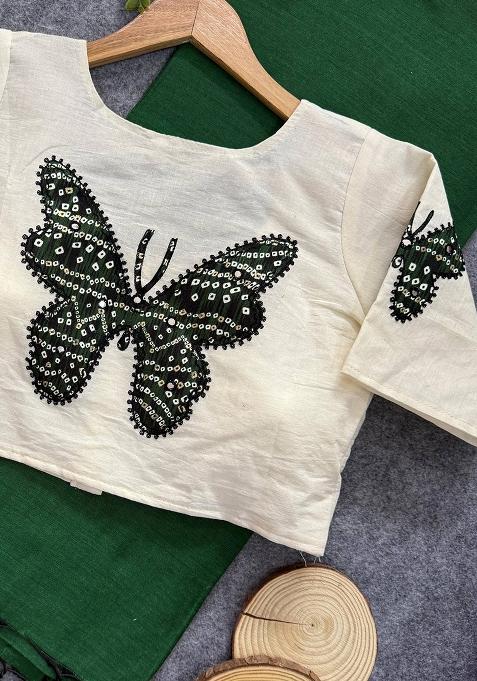 Green Handloom Khadi Cotton Silk Saree Set