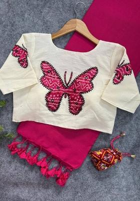 Pink Handloom Khadi Cotton Silk Saree Set