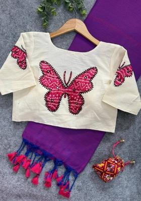 Violet Handloom Khadi Cotton Silk Saree Set