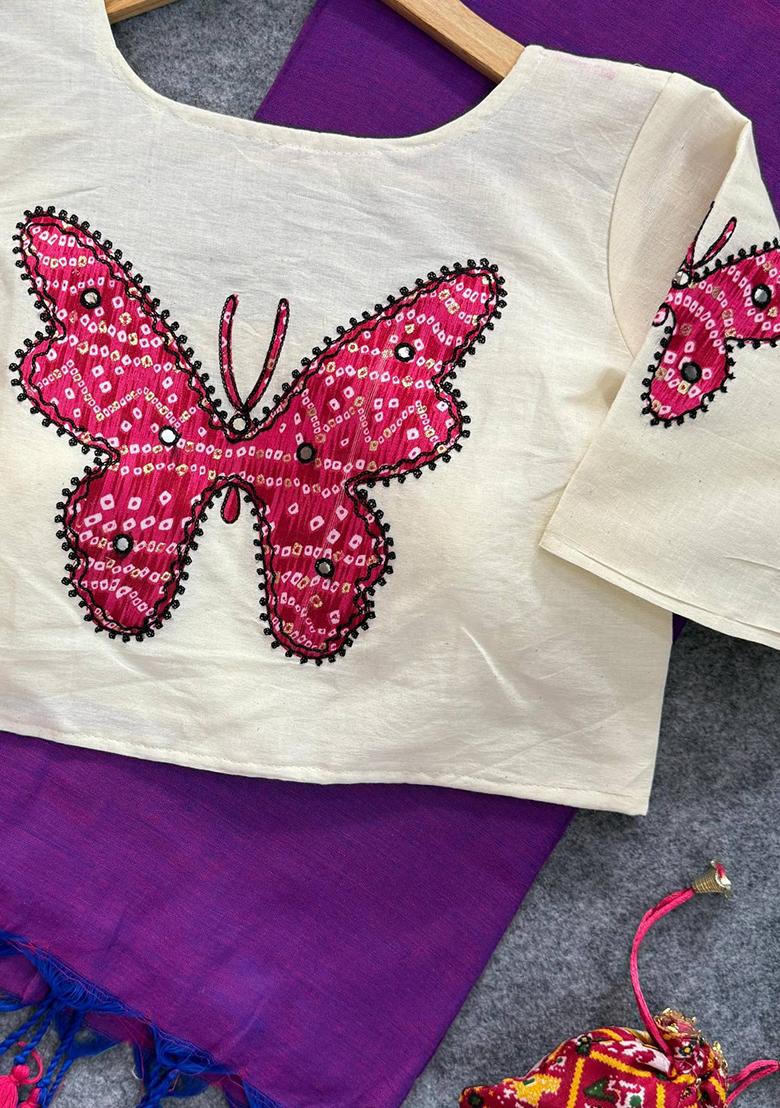 Violet Handloom Khadi Cotton Silk Saree Set - Indya