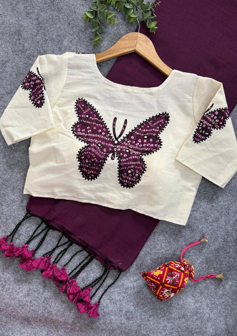 Wine Handloom Khadi Cotton Silk Saree Set