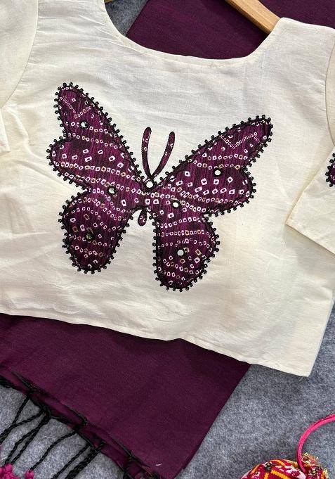 Wine Handloom Khadi Cotton Silk Saree Set