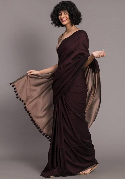 Coffee Handloom Khadi Cotton Silk Saree Set