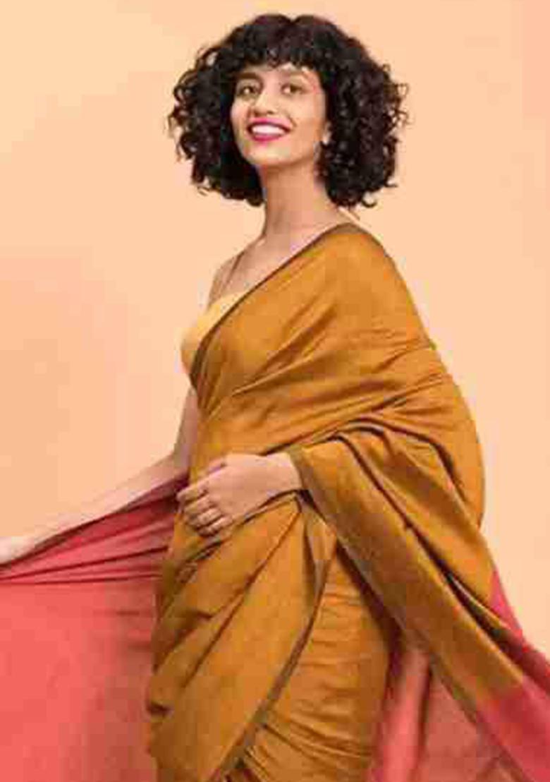 Gold Handloom Khadi Cotton Silk Saree Set