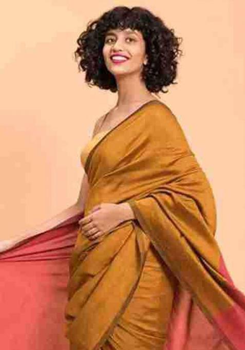 Gold Handloom Khadi Cotton Silk Saree Set