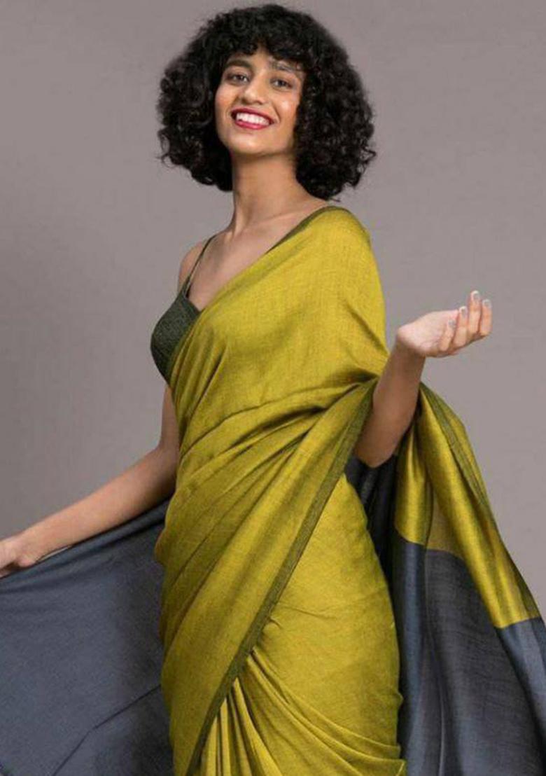 Mahendi Handloom Khadi Cotton Silk Saree Set - Indya