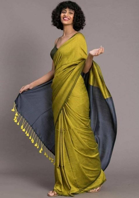 Mahendi Handloom Khadi Cotton Silk Saree Set
