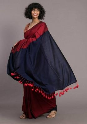 Red Handloom Khadi Cotton Silk Saree Set