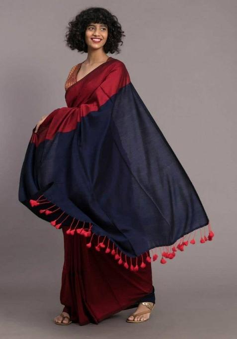 Red Handloom Khadi Cotton Silk Saree Set