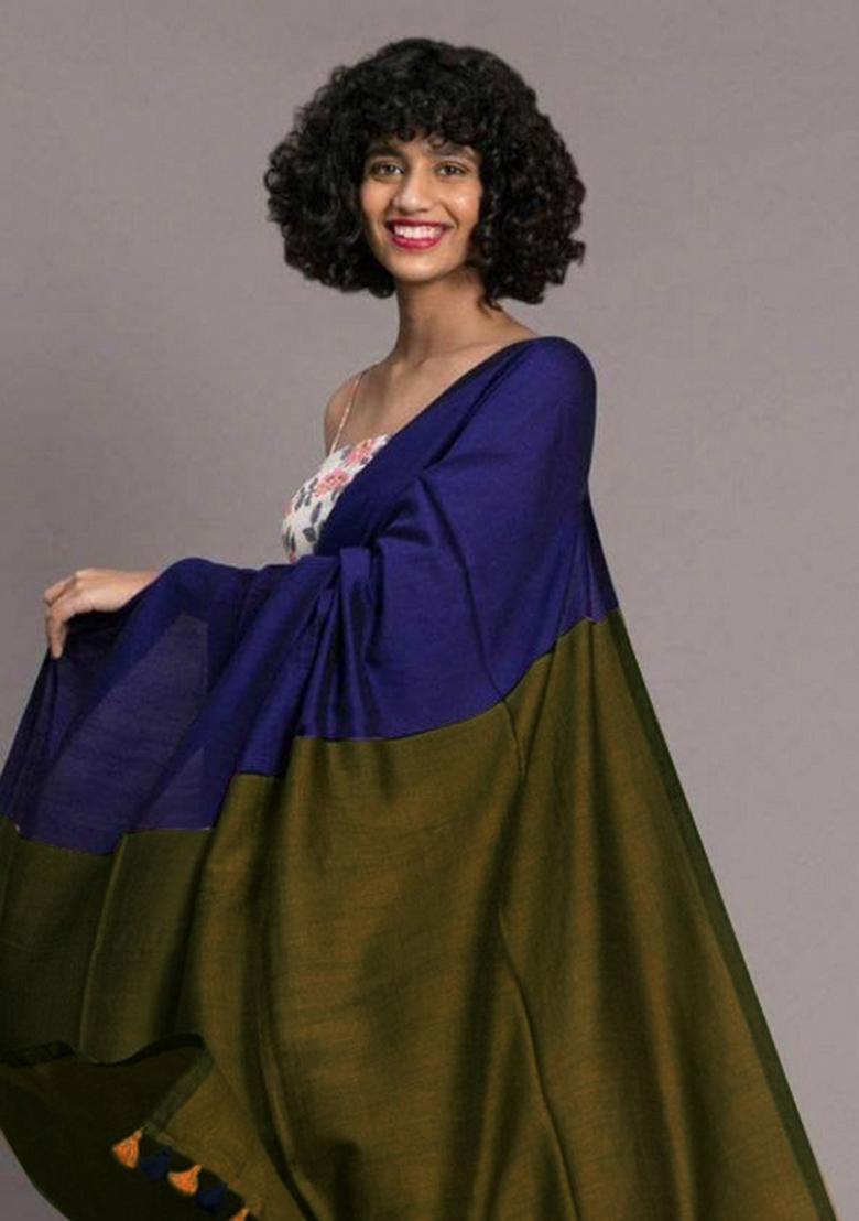 Violet Handloom Khadi Cotton Silk Saree Set - Indya