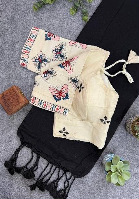 Black Handloom Khadi Cotton Silk Saree Set