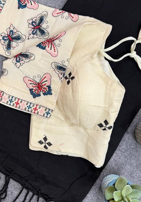 Black Handloom Khadi Cotton Silk Saree Set