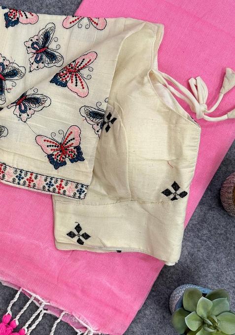 Baby Pink Handloom Khadi Cotton Silk Saree Set