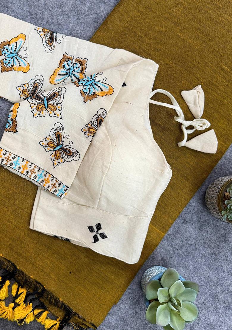 Gold Handloom Khadi Cotton Silk Saree Set