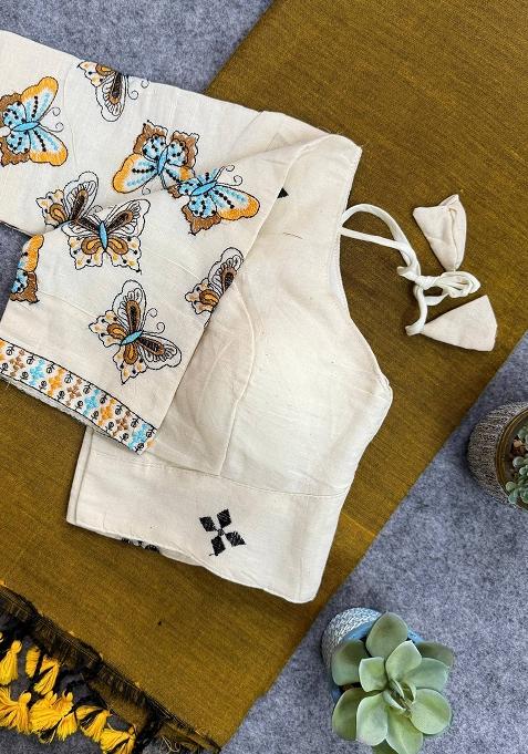 Gold Handloom Khadi Cotton Silk Saree Set