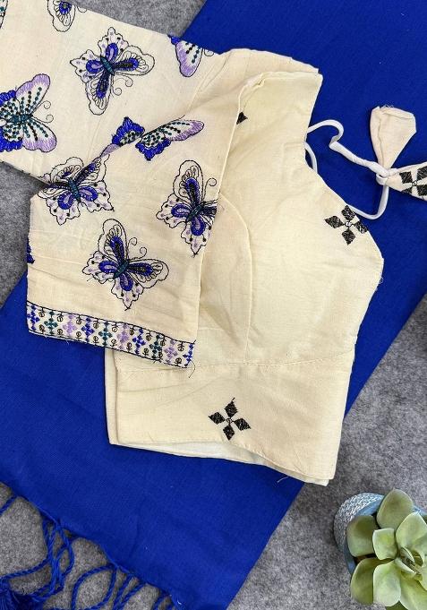 Royal Blue Handloom Khadi Cotton Silk Saree Set