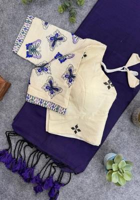 Violet Handloom Khadi Cotton Silk Saree Set