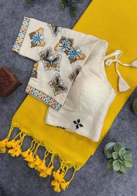 Yellow Handloom Khadi Cotton Silk Saree Set