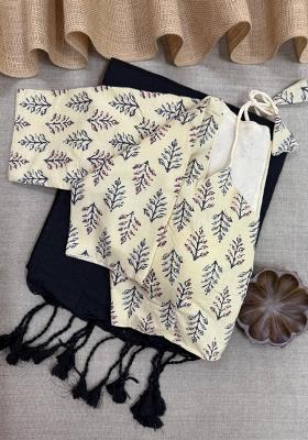 Black Handloom Khadi Cotton Silk Saree Set