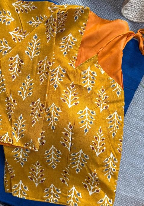 Blue Handloom Khadi Cotton Silk Saree Set