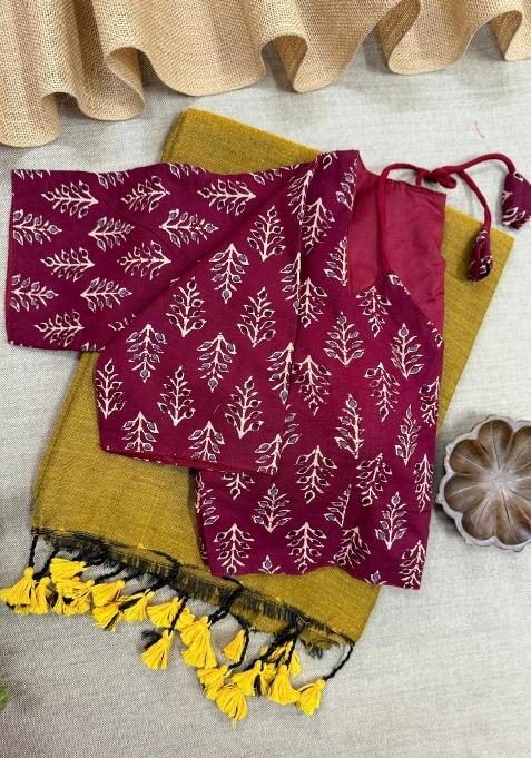 Gold Handloom Khadi Cotton Silk Saree Set