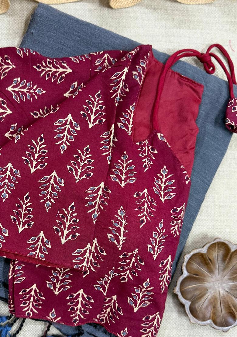 Grey Handloom Khadi Cotton Silk Saree Set - Indya