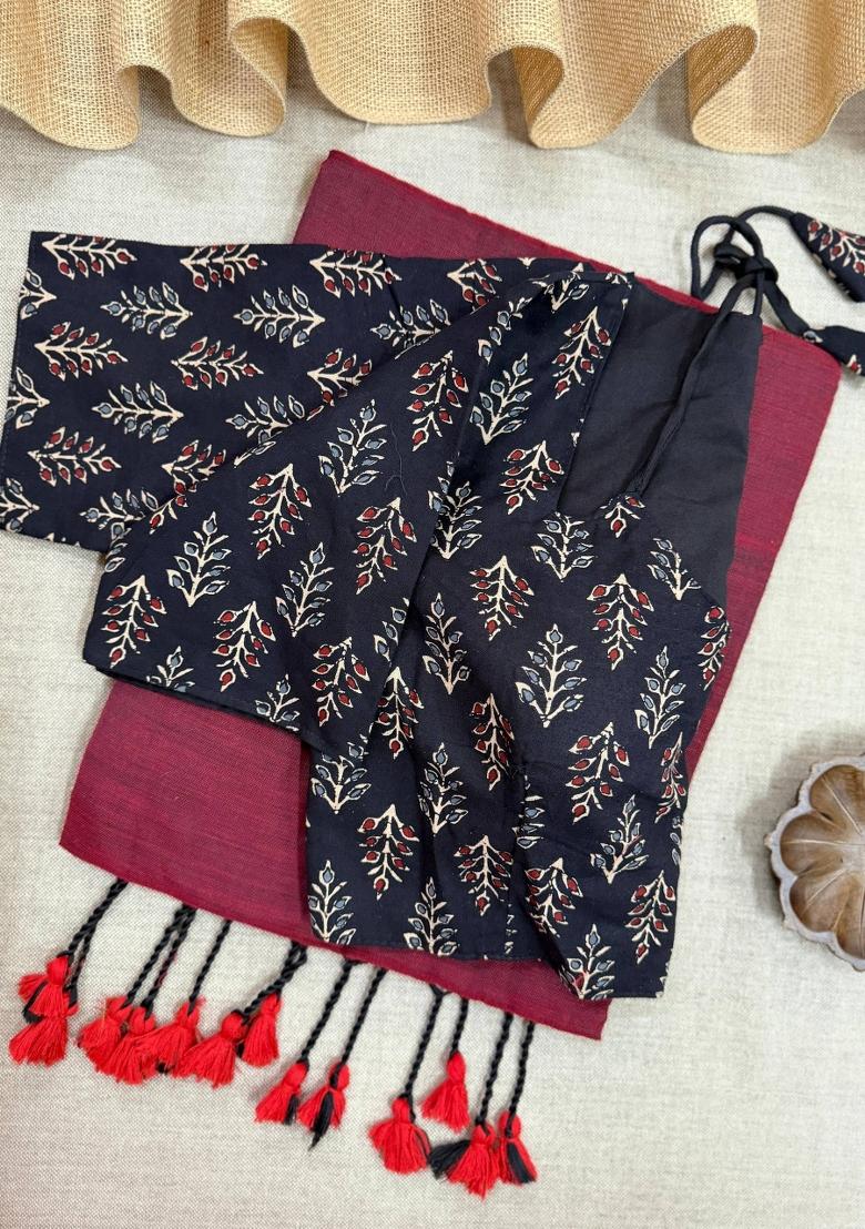 Maroon Handloom Khadi Cotton Silk Saree Set