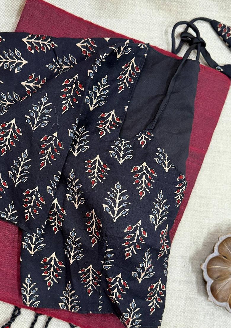 Maroon Handloom Khadi Cotton Silk Saree Set - Indya