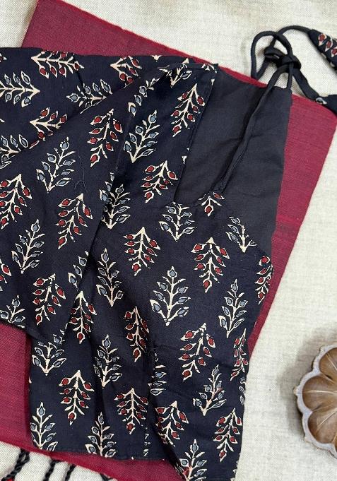 Maroon Handloom Khadi Cotton Silk Saree Set