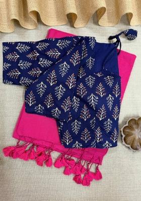 Pink Handloom Khadi Cotton Silk Saree Set