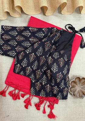 Red Handloom Khadi Cotton Silk Saree Set