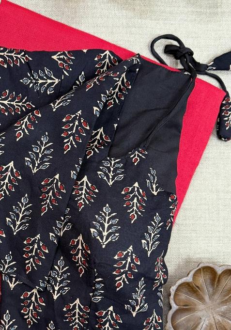 Red Handloom Khadi Cotton Silk Saree Set