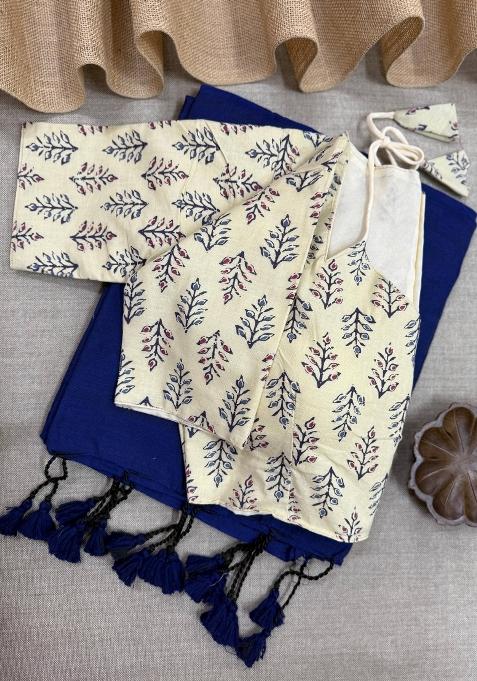 Violet Handloom Khadi Cotton Silk Saree Set