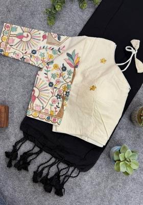 Black Handloom Khadi Cotton Silk Saree Set