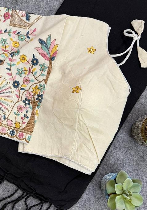 Black Handloom Khadi Cotton Silk Saree Set